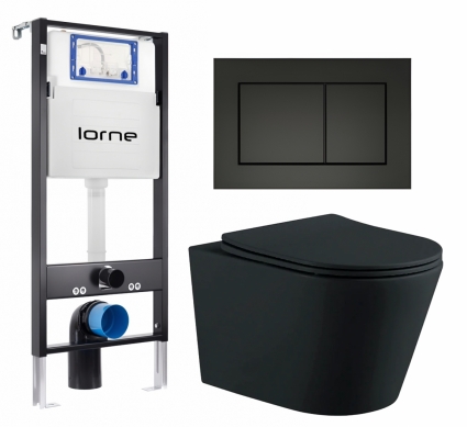 Комплект 3 в 1 инсталляция Lorne Profi LN7002500 + Унитаз подвесной AQUATEK Вега AQ1905-MB + кнопка черная матовая Carre