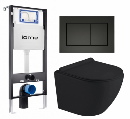 Комплект 3 в 1 инсталляция Lorne Profi LN7002500 + Унитаз подвесной Timo Kulo TK-403MB + кнопка черная матовая Carre