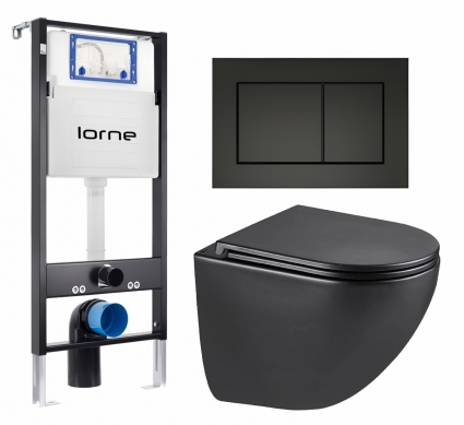 Комплект 3 в 1 инсталляция Lorne Profi LN7002500 + Унитаз подвесной Lemark Glazer 9612004 + кнопка черная матовая Carre