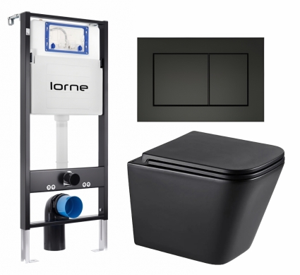 Комплект 3 в 1 инсталляция Lorne Profi LN7002500 + Унитаз подвесной Lemark Florex 9612002 + кнопка черная матовая Carre