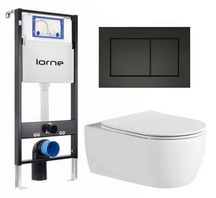 Комплект 3 в 1 инсталляция Lorne Profi LN7002500 + Унитаз подвесной AQUATEK Европа AQ1106L-00 + кнопка черная матовая Carre