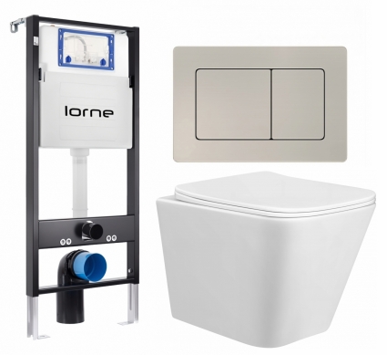 Комплект 3 в 1 инсталляция Lorne Profi LN7002500 + Унитаз подвесной Taliente Correto CR25200 + кнопка матовая нержавеющая сталь Carre