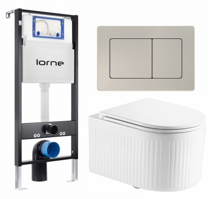Комплект 3 в 1 инсталляция Lorne Profi LN7002500 + Унитаз подвесной Enio Morris Tornado EN2870511 + кнопка матовая нержавеющая сталь Carre