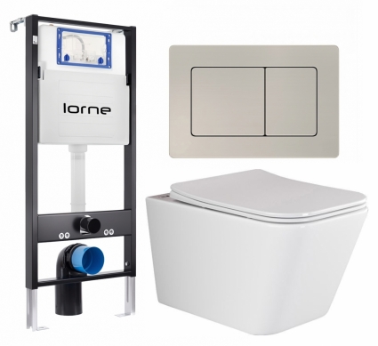Комплект 3 в 1 инсталляция Lorne Profi LN7002500 + Унитаз подвесной Ceramica Nova Metric Rimless CN3007  + кнопка матовая нержавеющая сталь Carre