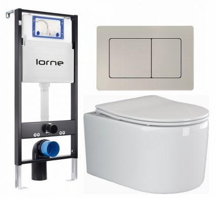 Комплект 3 в 1 инсталляция Lorne Profi LN7002500 + Унитаз подвесной Ceramica Nova Moments CN3003 + кнопка матовая нержавеющая сталь Carre