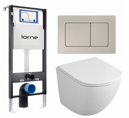 Комплект 3 в 1 инсталляция Lorne Profi LN7002500 + Унитаз подвесной Owl 1975 Vind TOWLT190302 + кнопка матовая нержавеющая сталь Carre