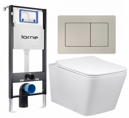 Комплект 3 в 1 инсталляция Lorne Profi LN7002500 + Унитаз Vincea Q-Line VT1-12  + кнопка матовая нержавеющая сталь Carre