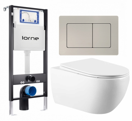 Комплект 3 в 1 инсталляция Lorne Profi LN7002500 + Унитаз подвесной Vincea Evo VT1-34  + кнопка матовая нержавеющая сталь Carre