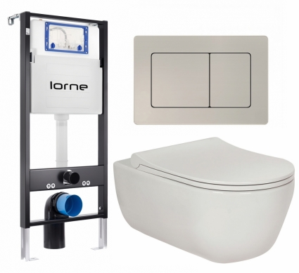 Комплект 3 в 1 инсталляция Lorne Profi LN7002500 + Унитаз подвесной Berges Wasserhaus Ego XL 082118 + кнопка матовая нержавеющая сталь Carre