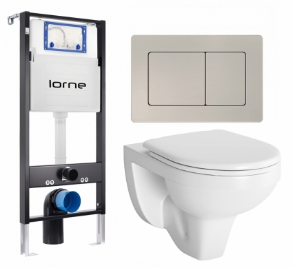 Комплект 3 в 1 инсталляция Lorne Profi LN7002500 + Унитаз подвесной Berges Wasserhaus Gamma 081105  + кнопка матовая нержавеющая сталь Carre