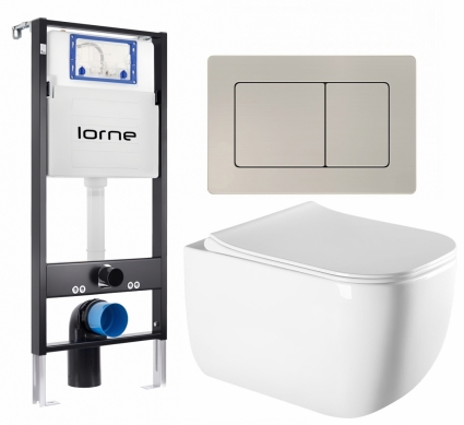 Комплект 3 в 1 инсталляция Lorne Profi LN7002500 + Унитаз подвесной Vincea Form VT1-35 + кнопка матовая нержавеющая сталь Carre