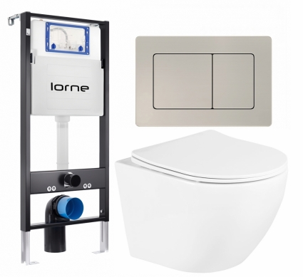Комплект 3 в 1 инсталляция Lorne Profi LN7002500 + Унитаз подвесной BelBagno Uno BB3105CHR/SC  + кнопка матовая нержавеющая сталь Carre