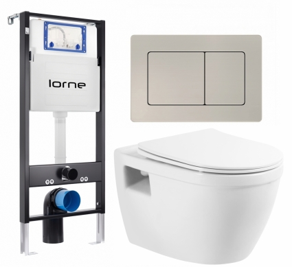 Комплект 3 в 1 инсталляция Lorne Profi LN7002500 + Унитаз подвесной BelBagno Loto BB070CHR/SC + кнопка матовая нержавеющая сталь Carre