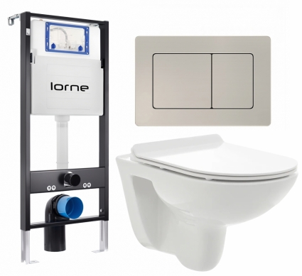 Комплект 3 в 1 инсталляция Lorne Profi LN7002500 + Унитаз подвесной AQUAme AQM2008 + кнопка матовая нержавеющая сталь Carre