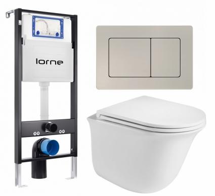 Комплект 3 в 1 инсталляция Lorne Profi LN7002500 +  Подвесной унитаз WeltWasser Telbach 004 GL-WT + кнопка матовая нержавеющая сталь Carre