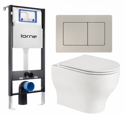 Комплект 3 в 1 инсталляция Lorne Profi LN7002500 + Подвесной унитаз WeltWasser Erlenbach 004 GL-WT + кнопка матовая нержавеющая сталь Carre