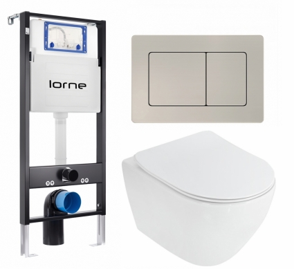 Комплект 3 в 1 инсталляция Lorne Profi LN7002500 + Унитаз подвесной Cezares Stylus CZR-513-TH-R + кнопка матовая нержавеющая сталь Carre