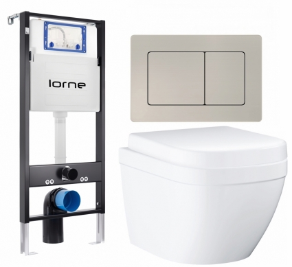 Комплект 3 в 1 инсталляция Lorne Profi LN7002500 + Унитаз подвесной Grohe Euro Ceramic 39206000 + кнопка матовая нержавеющая сталь Carre