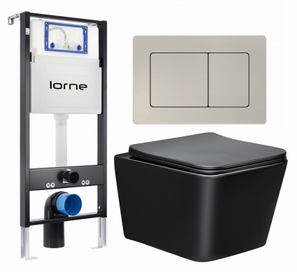 Комплект 3 в 1 инсталляция Lorne Profi LN7002500 +   Унитаз Vincea Q-Line VT1-12MB + кнопка матовая нержавеющая сталь Carre