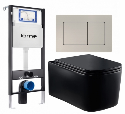 Комплект 3 в 1 инсталляция Lorne Profi LN7002500 +  Унитаз Vincea Ultra Rimless VT1-32MB + кнопка матовая нержавеющая сталь Carre
