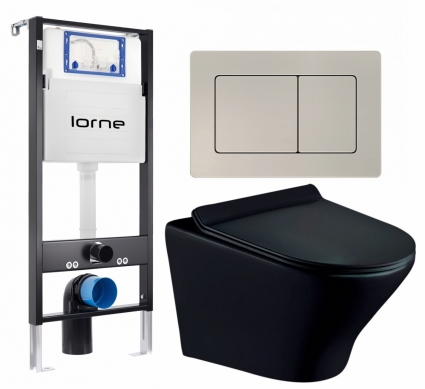 Комплект 3 в 1 инсталляция Lorne Profi LN7002500 +  Унитаз подвесной Esbano Aster ESUPASTEBM + кнопка матовая нержавеющая сталь Carre