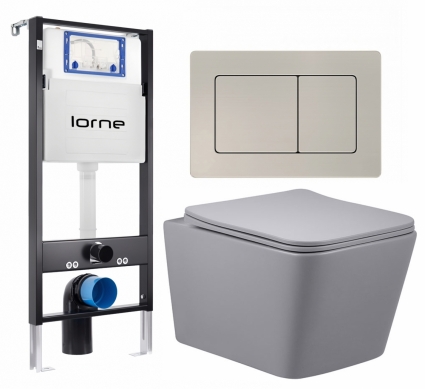 Комплект 3 в 1 инсталляция Lorne Profi LN7002500 +  Унитаз подвесной Vincea Q-Line VT1-12MG + кнопка матовая нержавеющая сталь Carre