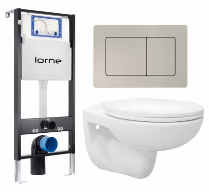 Комплект 3 в 1 инсталляция Lorne Profi LN7002500 + Унитаз подвесной Enio Ekos EN0170571+ кнопка матовая нержавеющая сталь Carre
