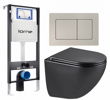 Комплект 3 в 1 инсталляция Lorne Profi LN7002500 + Унитаз подвесной Lemark Glazer 9612004 + кнопка матовая нержавеющая сталь Carre