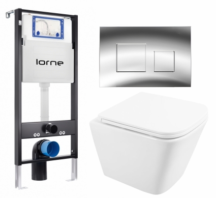 Комплект 3 в 1 инсталляция Lorne Profi LN7002500 + Унитаз подвесной BelBagno Due BB3103CHR/SC + кнопка хром глянцевый Cube