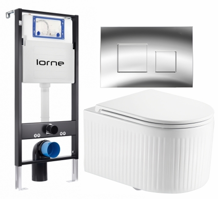 Комплект 3 в 1 инсталляция Lorne Profi LN7002500 + Унитаз подвесной Enio Morris Tornado EN2870511 + кнопка хром глянцевый Cube