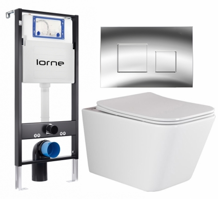 Комплект 3 в 1 инсталляция Lorne Profi LN7002500 +  Унитаз подвесной Ceramica Nova Metric Rimless CN3007 + кнопка хром глянцевый Cube