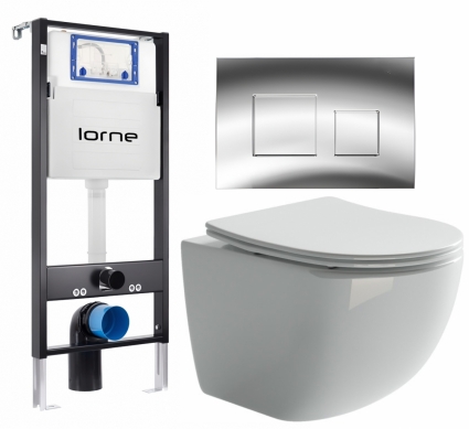 Комплект 3 в 1 инсталляция Lorne Profi LN7002500 + Унитаз подвесной Ceramica Nova Forma CN3009 + кнопка хром глянцевый Cube