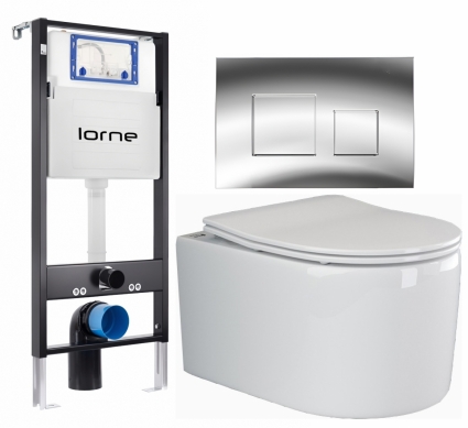 Комплект 3 в 1 инсталляция Lorne Profi LN7002500 +Унитаз подвесной Ceramica Nova Moments CN3003 + кнопка хром глянцевый Cube