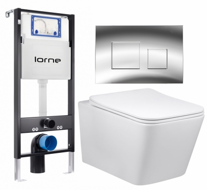 Комплект 3 в 1 инсталляция Lorne Profi LN7002500 +  Унитаз Vincea Q-Line VT1-12 + кнопка хром глянцевый Cube