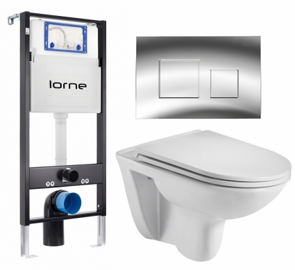 Комплект 3 в 1 инсталляция Lorne Profi LN7002500 + Подвесной унитаз WeltWasser Baarbach 004 GL-WT + кнопка хром глянцевый Cube