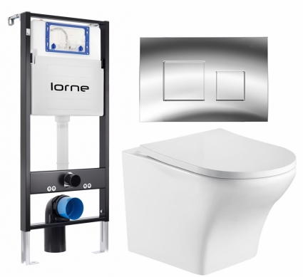 Комплект 3 в 1 инсталляция Lorne Profi LN7002500 + Подвесной унитаз WeltWasser Odenbach 004 GL-WT + кнопка хром глянцевый Cube