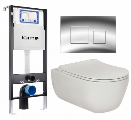 Комплект 3 в 1 инсталляция Lorne Profi LN7002500 + Унитаз подвесной Berges Wasserhaus Ego XL 082118  + кнопка хром глянцевый Cube