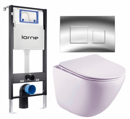 Комплект 3 в 1 инсталляция Lorne Profi LN7002500 + Унитаз подвесной Esbano Lotus ESUPLOTUW + кнопка хром глянцевый Cube