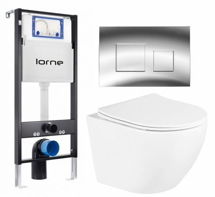 Комплект 3 в 1 инсталляция Lorne Profi LN7002500 + Унитаз подвесной BelBagno Uno BB3105CHR/SC + кнопка хром глянцевый Cube