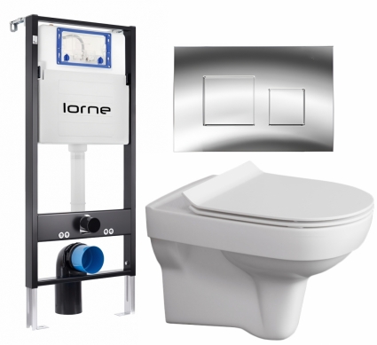 Комплект 3 в 1 инсталляция Lorne Profi LN7002500 +  Унитаз подвесной Cersanit City clean on DPL EO SLIM + кнопка хром глянцевый Cube
