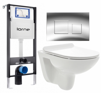 Комплект 3 в 1 инсталляция Lorne Profi LN7002500 + Унитаз подвесной AQUAme AQM2008 + кнопка хром глянцевый Cube