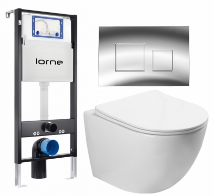 Комплект 3 в 1 инсталляция Lorne Profi LN7002500 + Унитаз подвесной SantiLine SL-5005 + кнопка хром глянцевый Cube