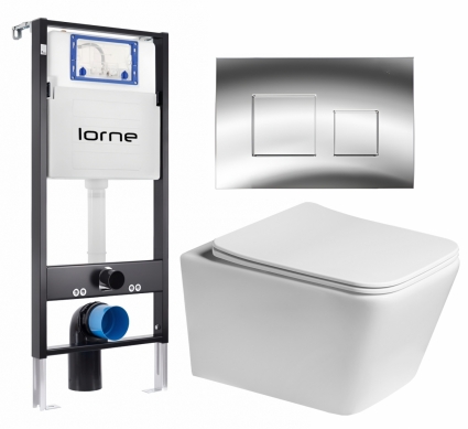Комплект 3 в 1 инсталляция Lorne Profi LN7002500 +  Унитаз подвесной SantiLine SL-5007 + кнопка хром глянцевый Cube