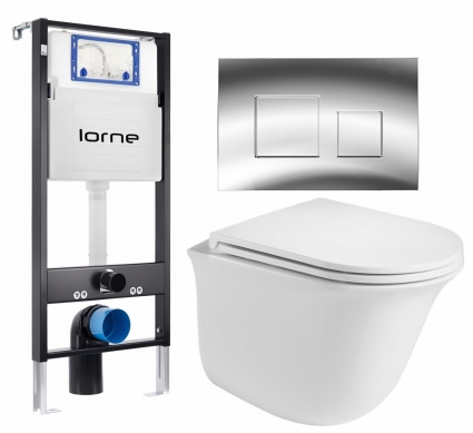 Комплект 3 в 1 инсталляция Lorne Profi LN7002500 + Подвесной унитаз WeltWasser Telbach 004 GL-WT + кнопка хром глянцевый Cube