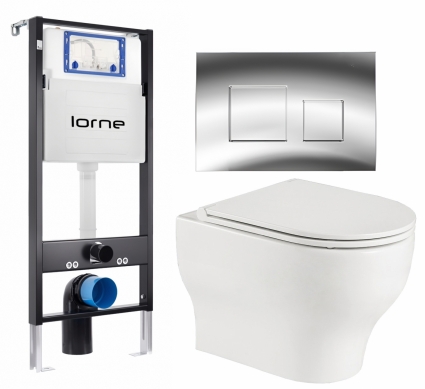 Комплект 3 в 1 инсталляция Lorne Profi LN7002500 +  Подвесной унитаз WeltWasser Erlenbach 004 GL-WT + кнопка хром глянцевый Cube