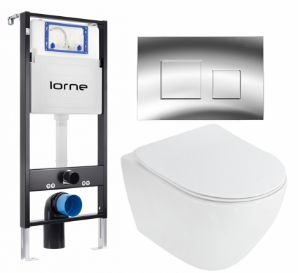 Комплект 3 в 1 инсталляция Lorne Profi LN7002500 + Унитаз подвесной Cezares Stylus CZR-513-TH-R + кнопка хром глянцевый Cube