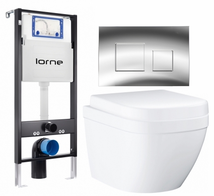 Комплект 3 в 1 инсталляция Lorne Profi LN7002500 +  Унитаз подвесной Grohe Euro Ceramic 39206000 + кнопка хром глянцевый Cube