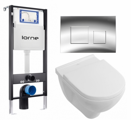 Комплект 3 в 1 инсталляция Lorne Profi LN7002500 + Унитаз подвесной Villeroy & Boch O Novo + кнопка хром глянцевый Cube