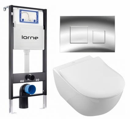 Комплект 3 в 1 инсталляция Lorne Profi LN7002500 + Унитаз подвесной Villeroy & Boch Subway 2.0 5614R201 + кнопка хром глянцевый Cube