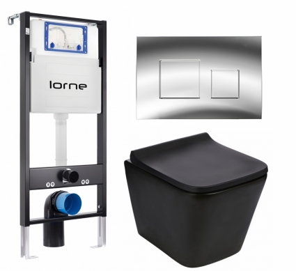 Комплект 3 в 1 инсталляция Lorne Profi LN7002500 + Подвесной унитаз WeltWasser Gelbach 043 MT-BL + кнопка хром глянцевый Cube